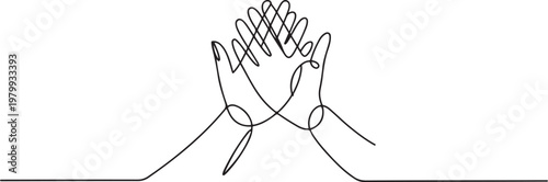 hands high five clapping gesture continuous line drawing. Greeting with hand concept. one line Icon drawing
