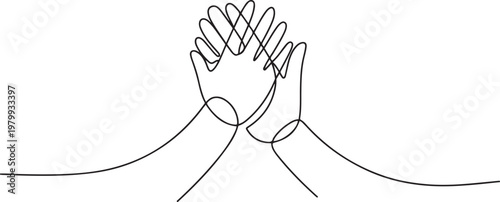 hands high five clapping gesture continuous line drawing. Greeting with hand concept. one line Icon drawing