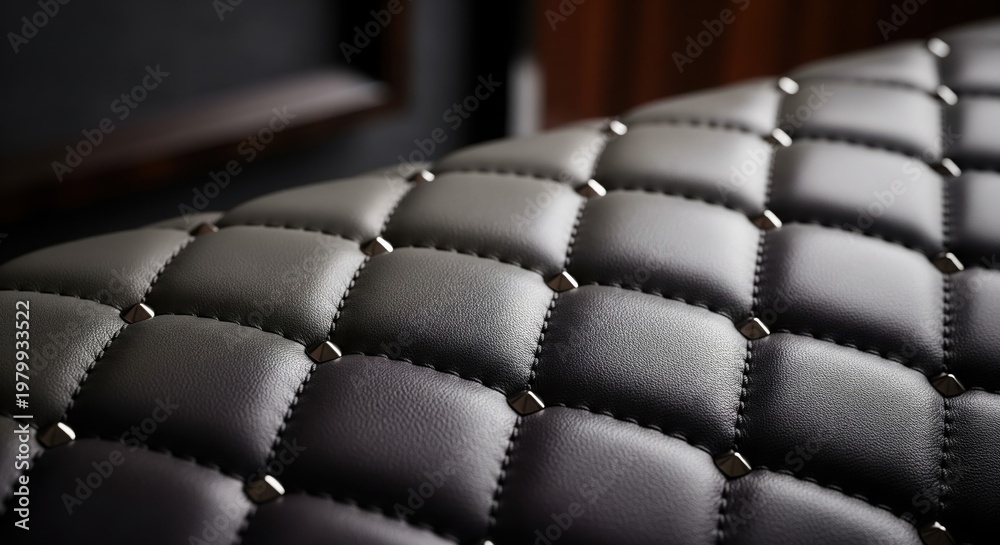 Fototapeta premium Elegant Black Quilted Leather Texture with Metal Studs