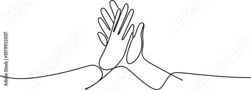 hands high five clapping gesture continuous line drawing. Greeting with hand concept. one line Icon drawing