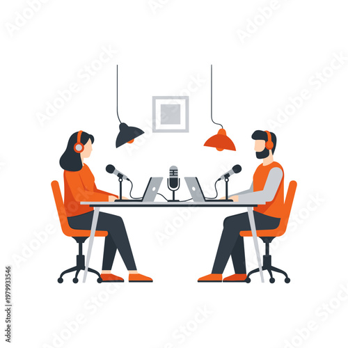 Two individuals conducting a podcast recording session together