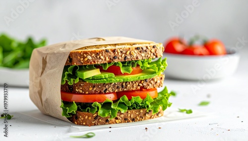 Wallpaper Mural Veganes Sandwich in Papierverpackung zum Mitnehmen Torontodigital.ca