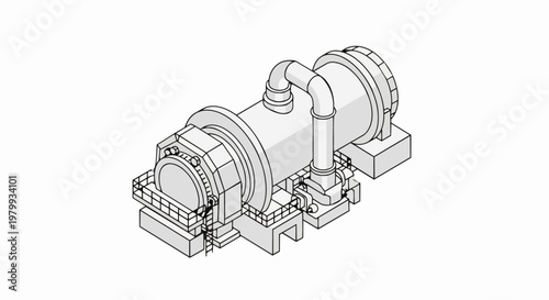 Wallpaper Mural Isometric Industrial Machinery Illustration - 3D Vector Line Art of Factory Process Equipment and Engineering Pressure Vessel Torontodigital.ca