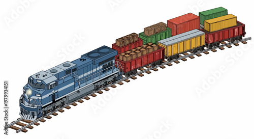 Wallpaper Mural Isometric Freight Train with Cargo Containers and Wooden Crates on Railway Tracks, Logistics and Transportation Concept Illustration Torontodigital.ca