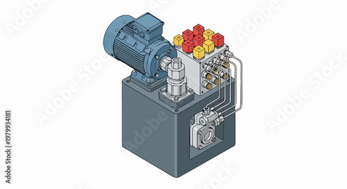Wallpaper Mural Industrial Hydraulic Power Unit Isometric 3D Illustration, Pump System with Electric Motor and Control Valves for Engineering and Manufacturing Technical Documentation Torontodigital.ca