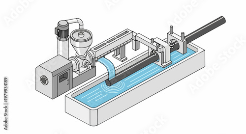 Wallpaper Mural Isometric Industrial Plastic Pipe Extrusion Line and Water Cooling System Illustration showing Manufacturing Process and Factory Equipment Torontodigital.ca