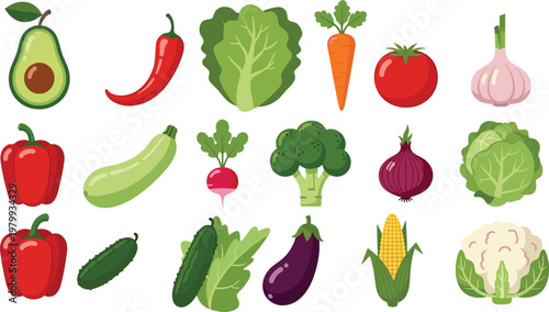 Fresh vegetables vector set healthy organic food collection colorful farm produce illustration icons design bundle