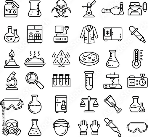 Laboratory Outline Icons Set – Science Lab Equipment Line Vector Collection