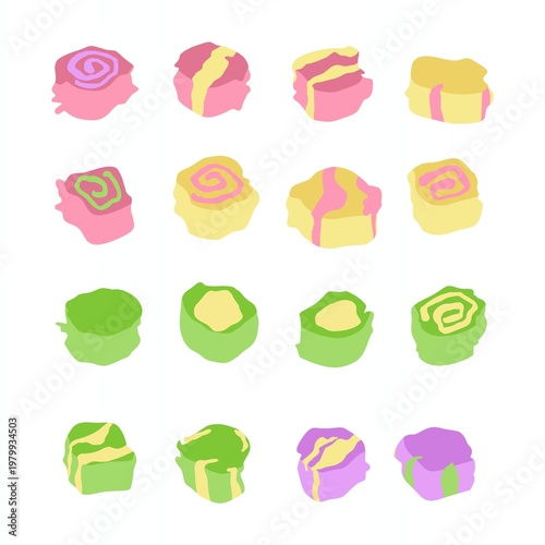 Фотография assorted taffy and candy in a flat cartoon style playful illustration