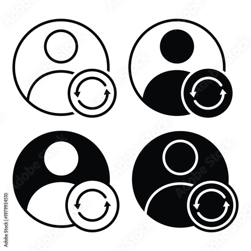 Account Update Icon with Person and Refresh Symbol. Data Sync. Vector Illustration