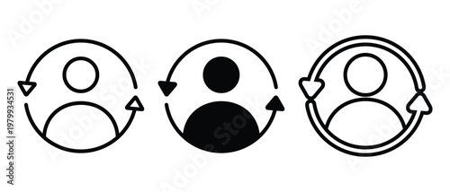 Person Sync Icon with Loop Arrows. Account Update and Data Refresh. Vector Illustration