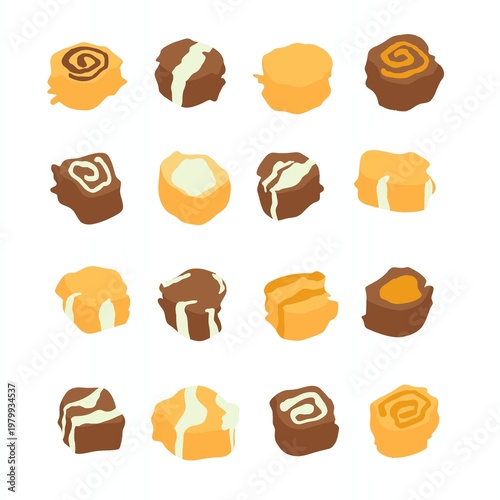 Slika na platnu sweet treats of taffy caramel and chocolate flavors collection cartoon illustrat