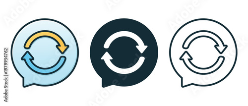Message Update Icon with Chat Bubble and Refresh Arrows. Conversation Sync. Vector Illustration