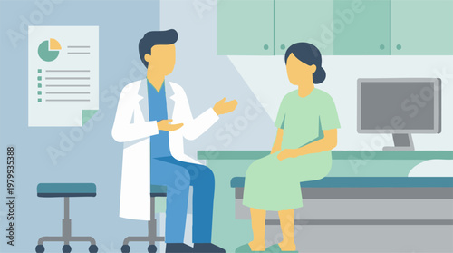 Doctor consulting with female patient in a medical office illustration