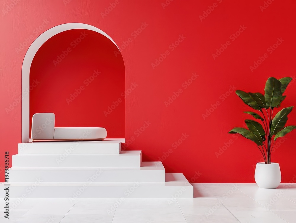 Obraz premium Architectural interior graphic in minimalist line and neutral block colors