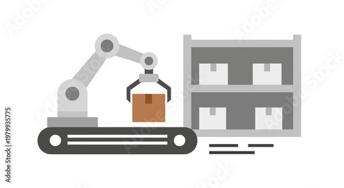 Industrial robotic arm lifting box.