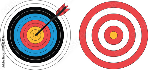 Archery Targets One with Arrow Hit and One Plain Red and White bullseye sport