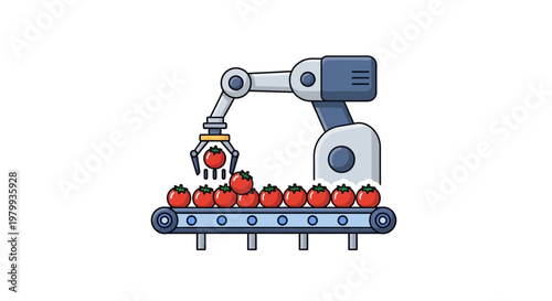 Industrial robotic arm picking apples.
