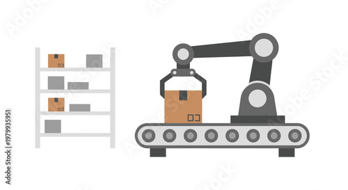 Industrial robotic arm with cardboard box.