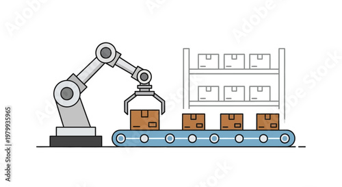 Industrial robotic arm with conveyor belt.