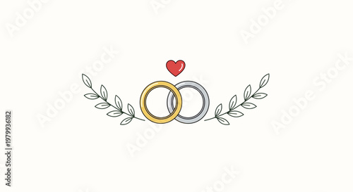 Interlocking Wedding Rings with Heart.