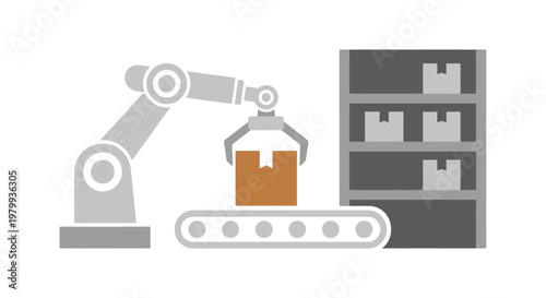 Industrial robotic arm handling box.