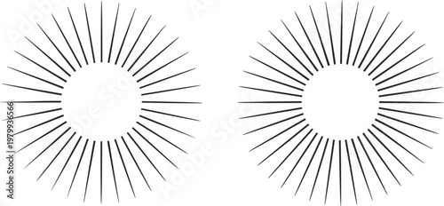 Canvastavla Two black circular sunburst or starburst graphic elements with thin radiating li