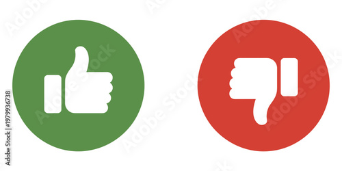 Green Thumbs Up and Red Thumbs Down Icons on White Background like dislike