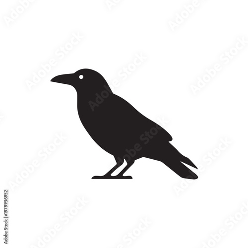 Minimalist black crow silhouette vector illustration isolated on light grey background