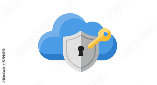 Cloud Security Shield with Key.