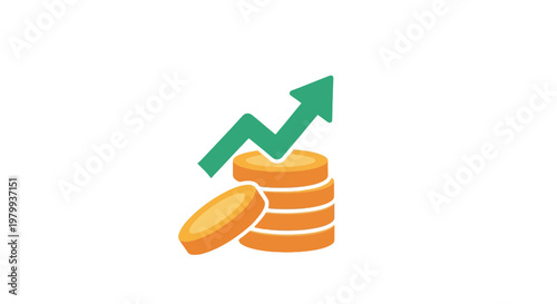Coins with green arrow growing.