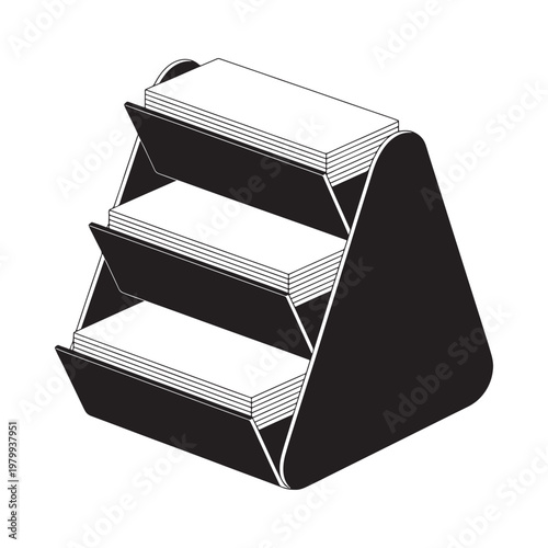 Black acrylic business card holder with three tiers isolated on white