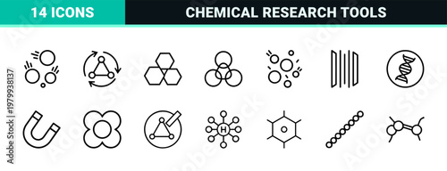 Molecular biology and chemistry icons set