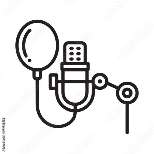 Vintage microphone with balloon and knob outlined in black and white