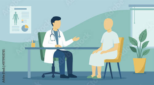 Doctor consulting patient in a modern medical office, healthcare concept