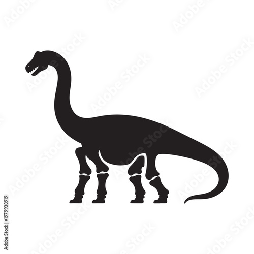 A silhouetted brachiosaurus a large herbivorous dinosaur is depicted