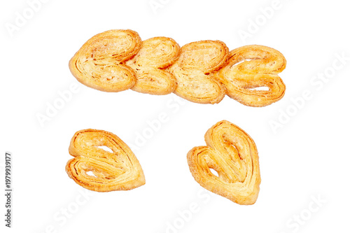 Puff pastry cookies isolated on a white background, contour