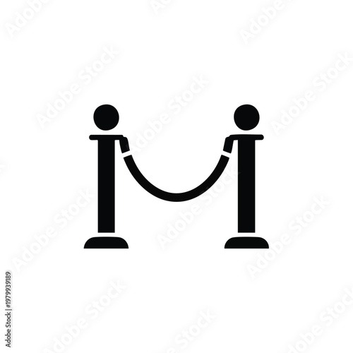 Black barrier, rope stanchion, crowd control, queue management, vector icons