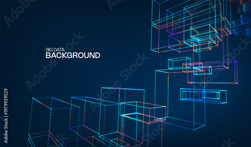 Technology cube abstract for background data 3d and science graphic research. Scientific dot digital for geometry visualization presentation and system chemical object. Technology design business.