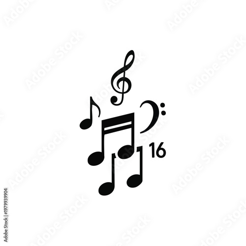 Music notes, treble clef, bass clef, musical symbols, black icons