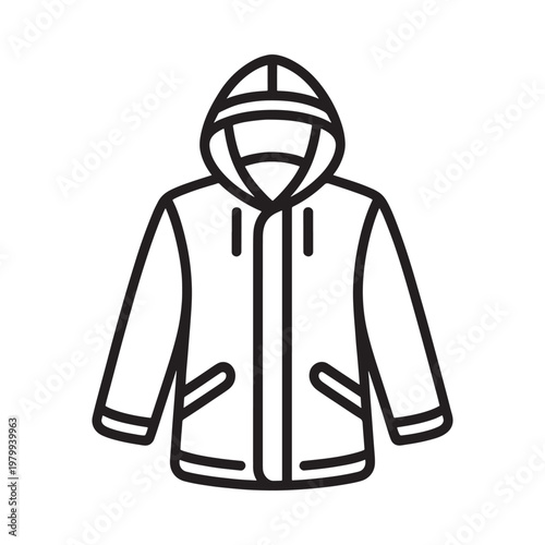 Simple line drawing of a hooded jacket or coat facing forward