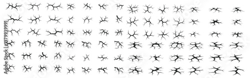 Collection of black ground crack graphic elements on white background