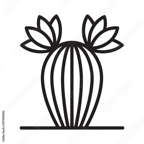 Simple black and white line drawing of a flowering cactus plant