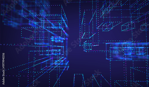 Technology cube abstract for background data 3d and science graphic research. Scientific dot digital for geometry visualization presentation and system chemical object. Technology design business.