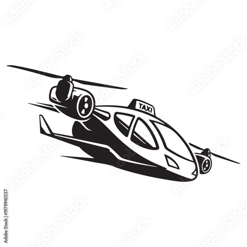 Air taxi or flying car with multiple rotors for aerial transport icon.