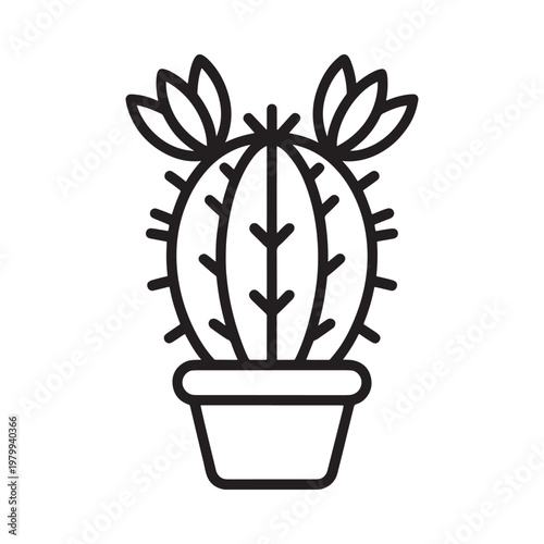 Simple line drawing of a potted cactus with floral blooms