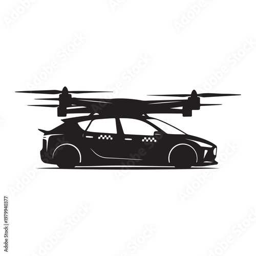 Air taxi or flying car with multiple rotors for aerial transport icon.