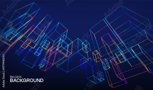 Technology cube abstract for background data 3d and science graphic research. Scientific dot digital for geometry visualization presentation and system chemical object. Technology design business.