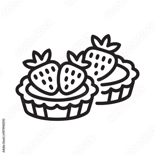 Two strawberry tarts a simple black and white line drawing