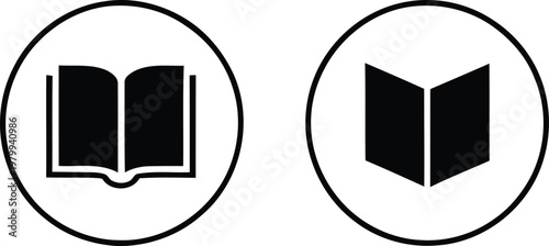 Two circular icons featuring open book silhouettes representing literature reading education and library research resource symbols